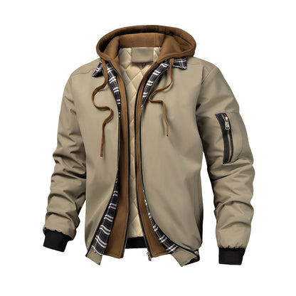 Men's Padded Hooded Jacket with Check Details