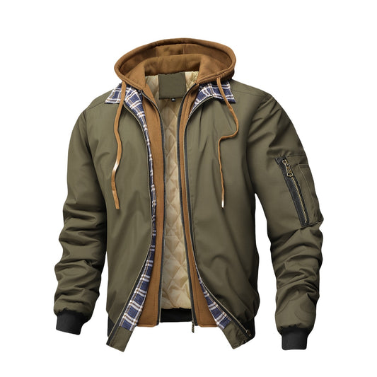 Men's Padded Hooded Jacket with Check Details