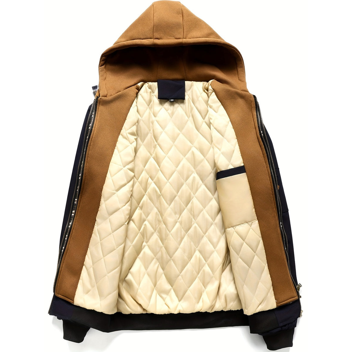 Men's Padded Hooded Jacket with Check Details