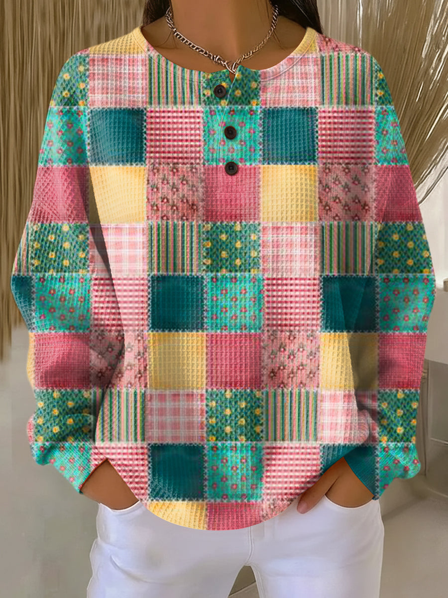 Margaret | Patchwork-Print Waffle Sweater
