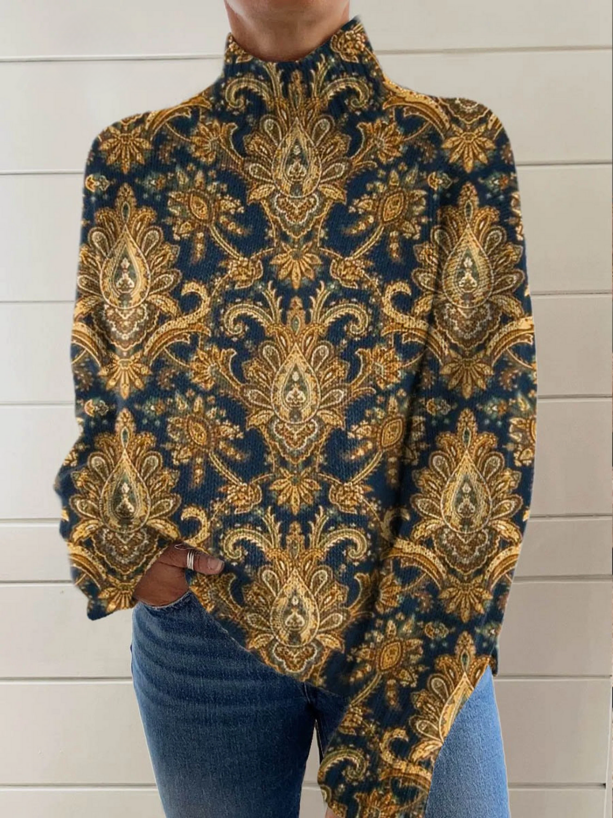 Pauline | Ornate Paisley High-Neck Sweater
