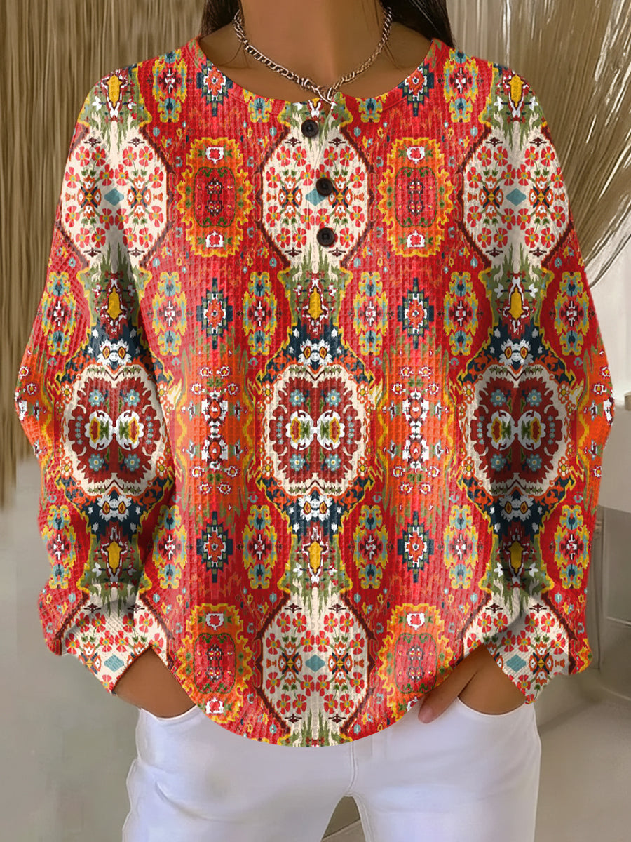 Calla | Patterned Button-Neck Top