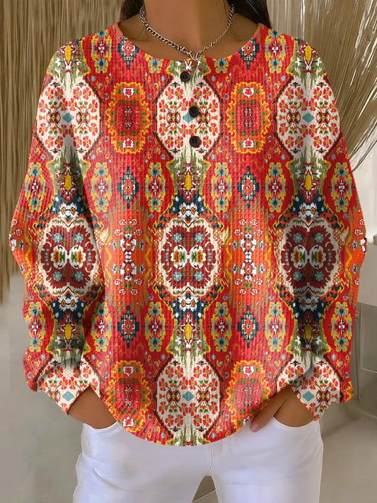 Miriam | Ornate Print Henley Sweater