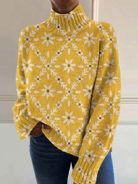 Dorothea | Floral Knit High-Neck Jumper