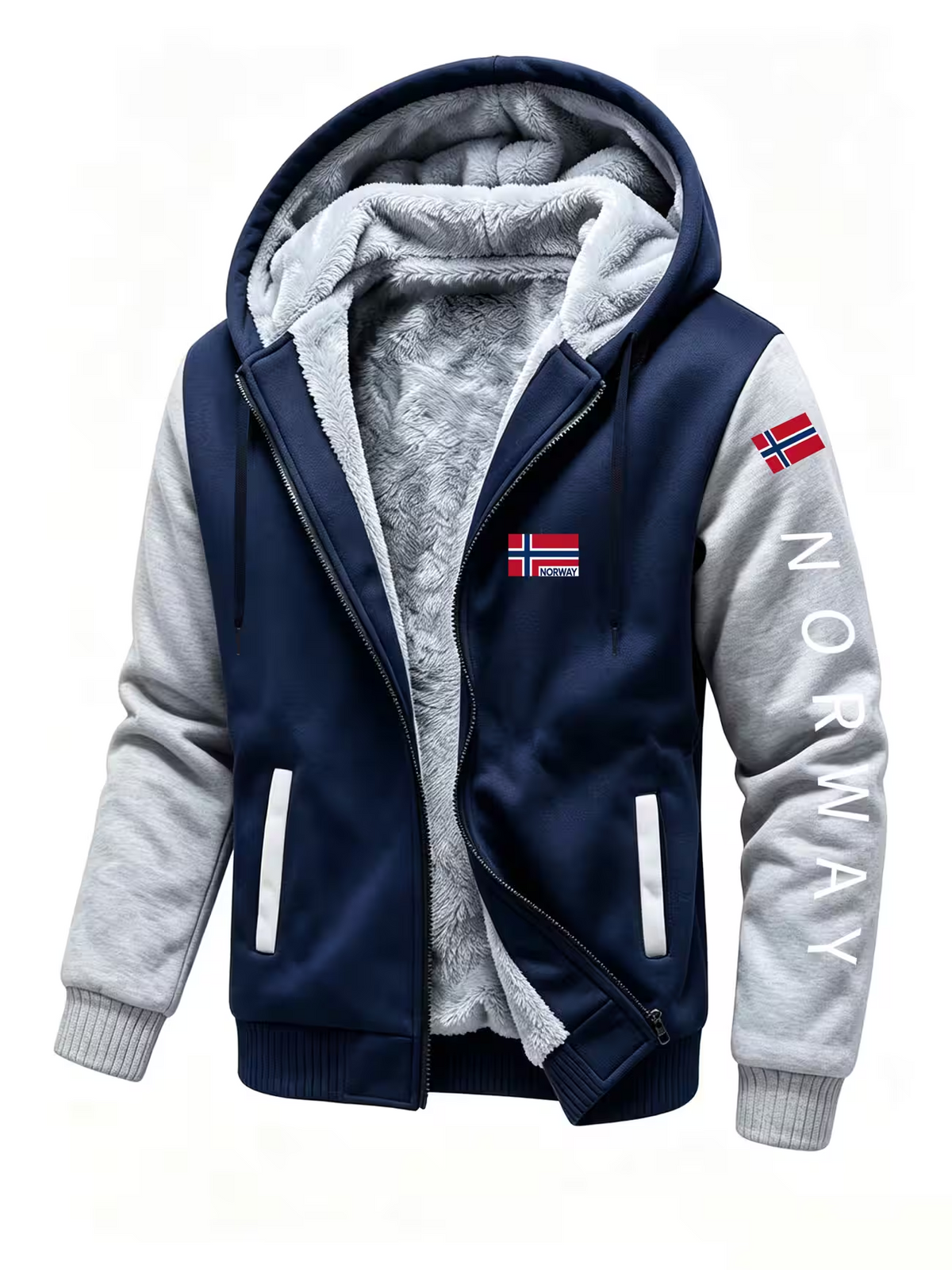 Erik Herren Kapuzenjacke mit flauschigem Futter in Marineblau/Grau