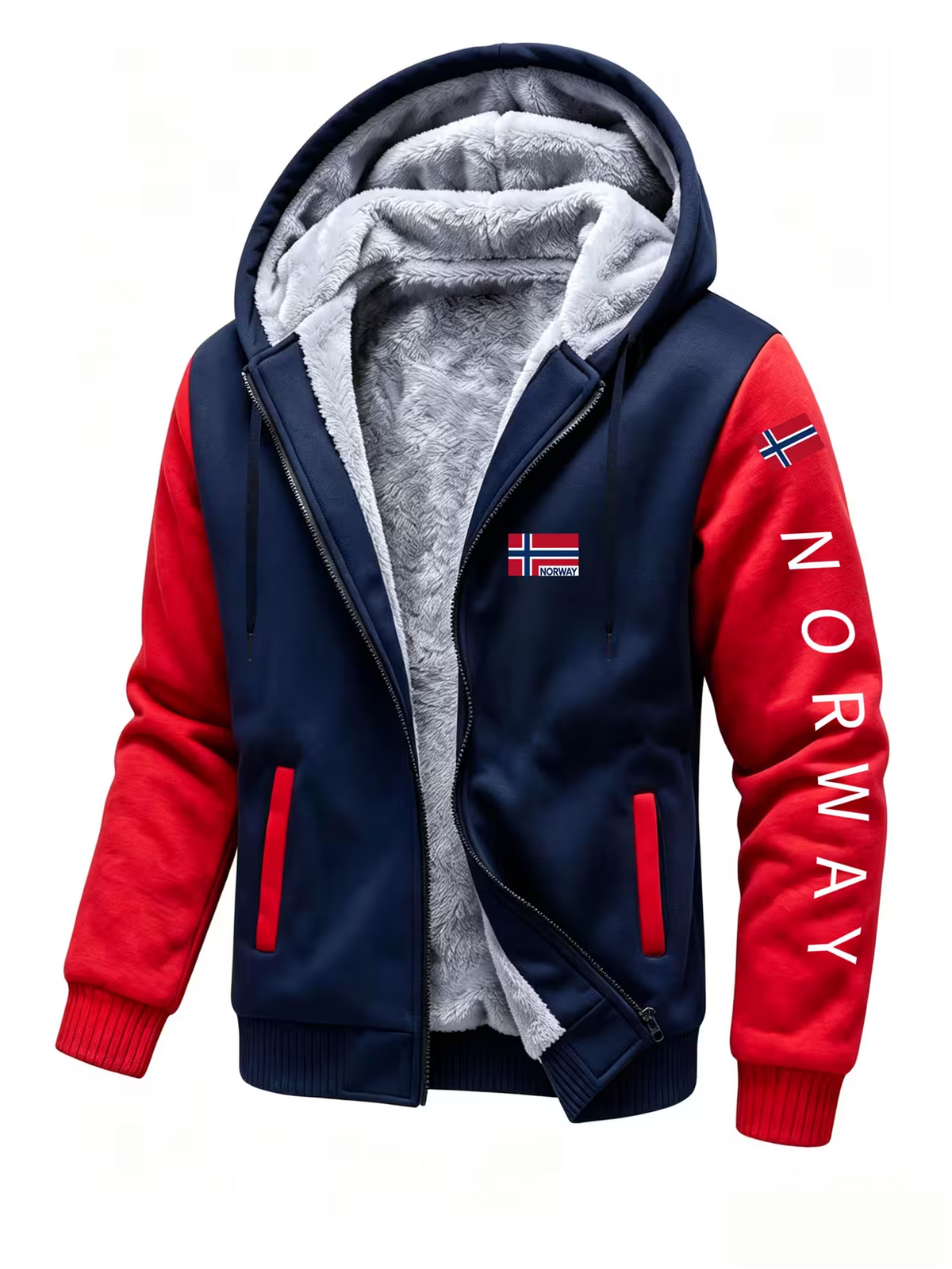 Erik Herren Kapuzenjacke mit flauschigem Futter in Marineblau/Rot